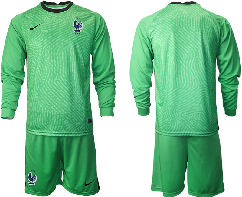 Men 2021 France green goalkeeper long sleeve soccer jerseys
